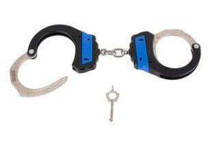 ASP Ultra Cuffs Steel Handcuffs feature a blue identifier and forged frame